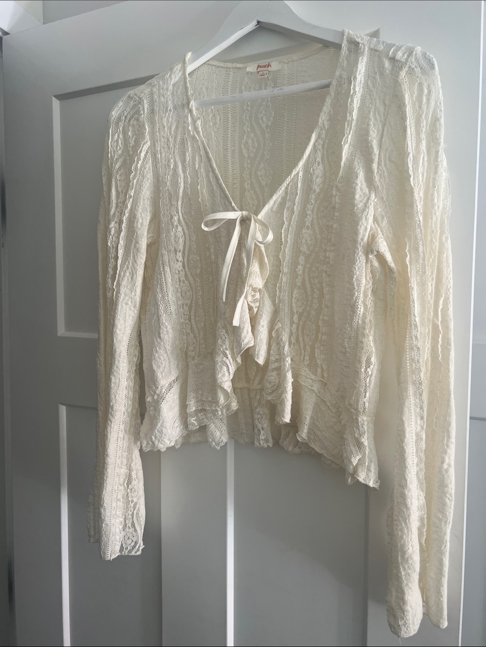 Peach Cream Lace Ruffled Tie-Front Women's Top